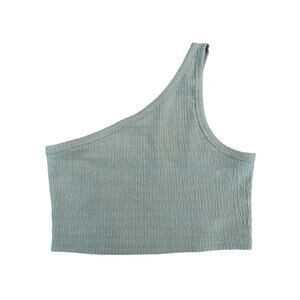 American Eagle One Shoulder Tank Crop Top Shirt Women’s Size L Green Crepe